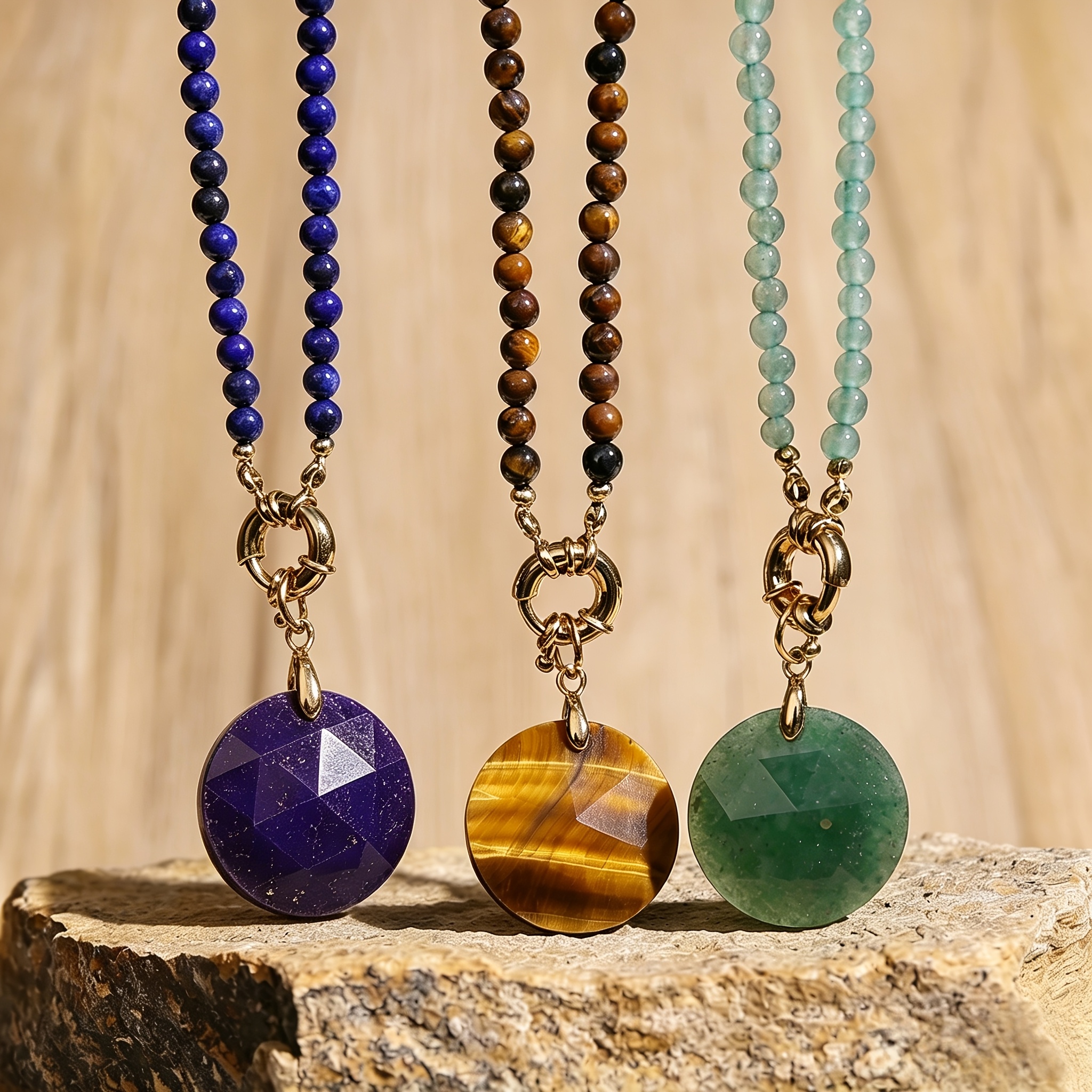 Minimalist Men's Natural Stone Necklace with Tiger's Eye & Lapis Lazuli