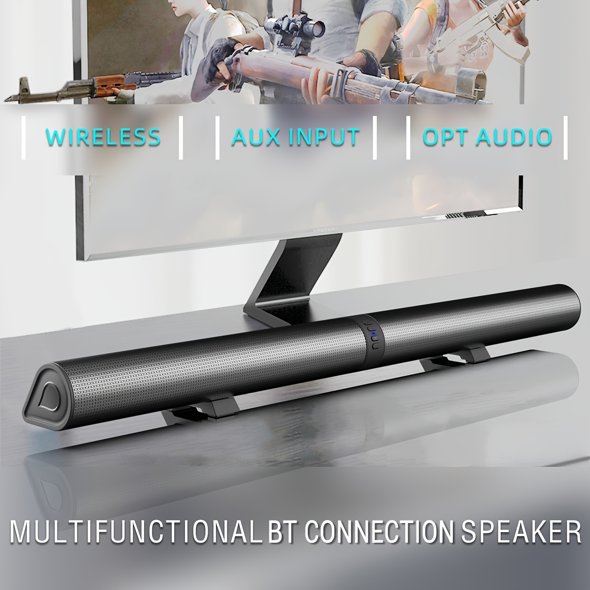 Stereo Bar Speaker for Smart TVs, 2-in-1 Wireless Subwoofer Speakers