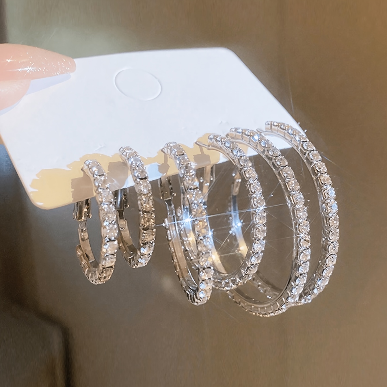 TEMU 3 Pairs Of Retro Sparkling Full Large, Medium And Earrings Set For Women's Fashion, Versatile, High-end, Earrings, Women's Accessories