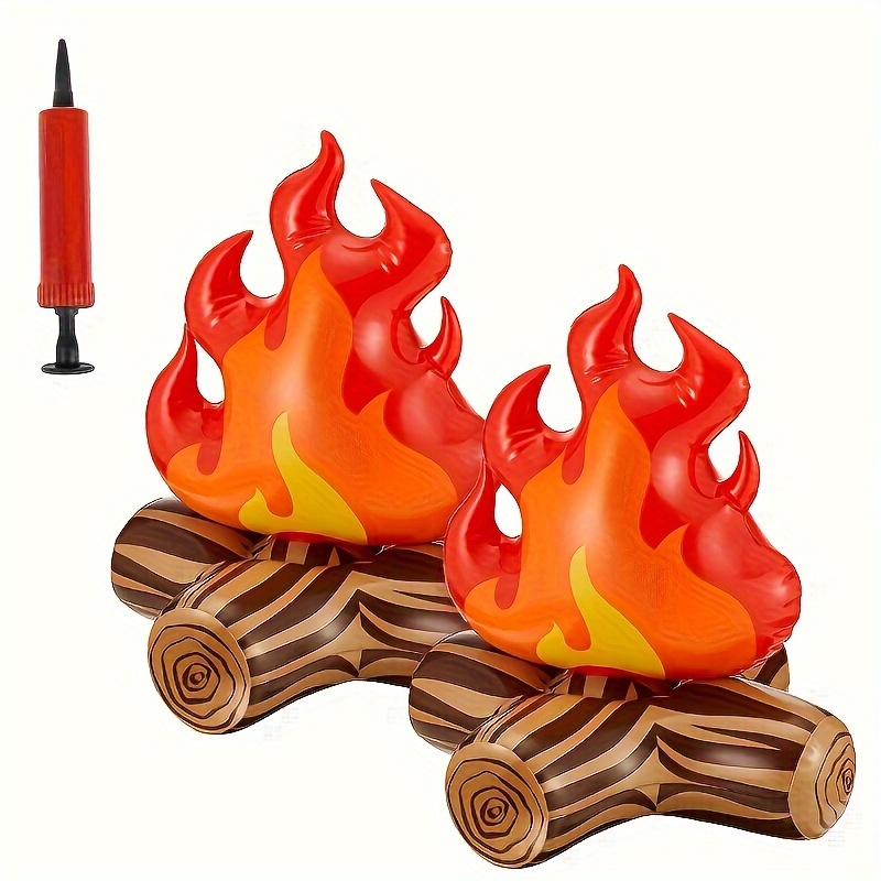 2pcs Inflatable Fake Campfire And 1pc Air Pump Camping Props Bonfire Party Decorations Bonfire Party Ornaments Indoor Camping Overnight Setup Artificial Flame Campfire