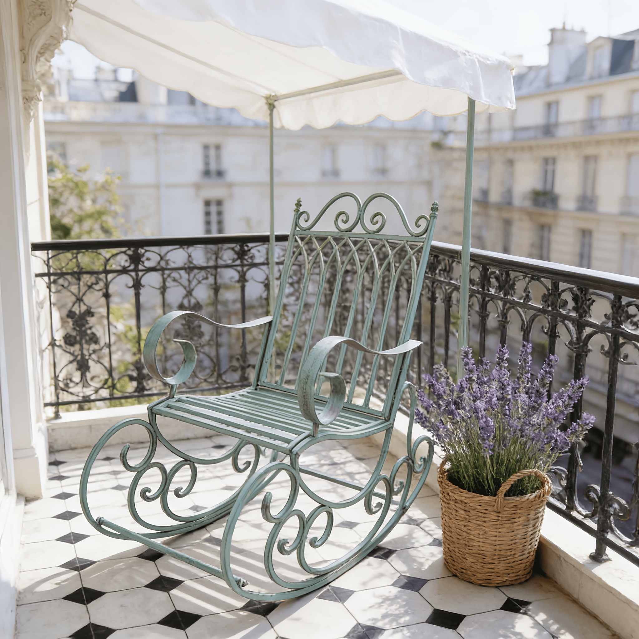 [Iron Rocking Chair] Outdoor Garden Single Wrought Iron Rocking Chair - Durable Iron Frame, Patio Rocking Chair, Comfortable Reading Chair, Cross-back Design, Suitable For Gardens, Lawns, Or Outdoor Use, Garden Seating, Outdoor Furniture