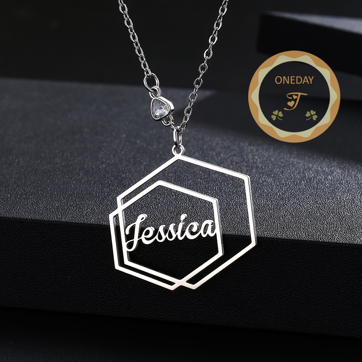 Women's Customizable Double Hexagon Name Necklace
