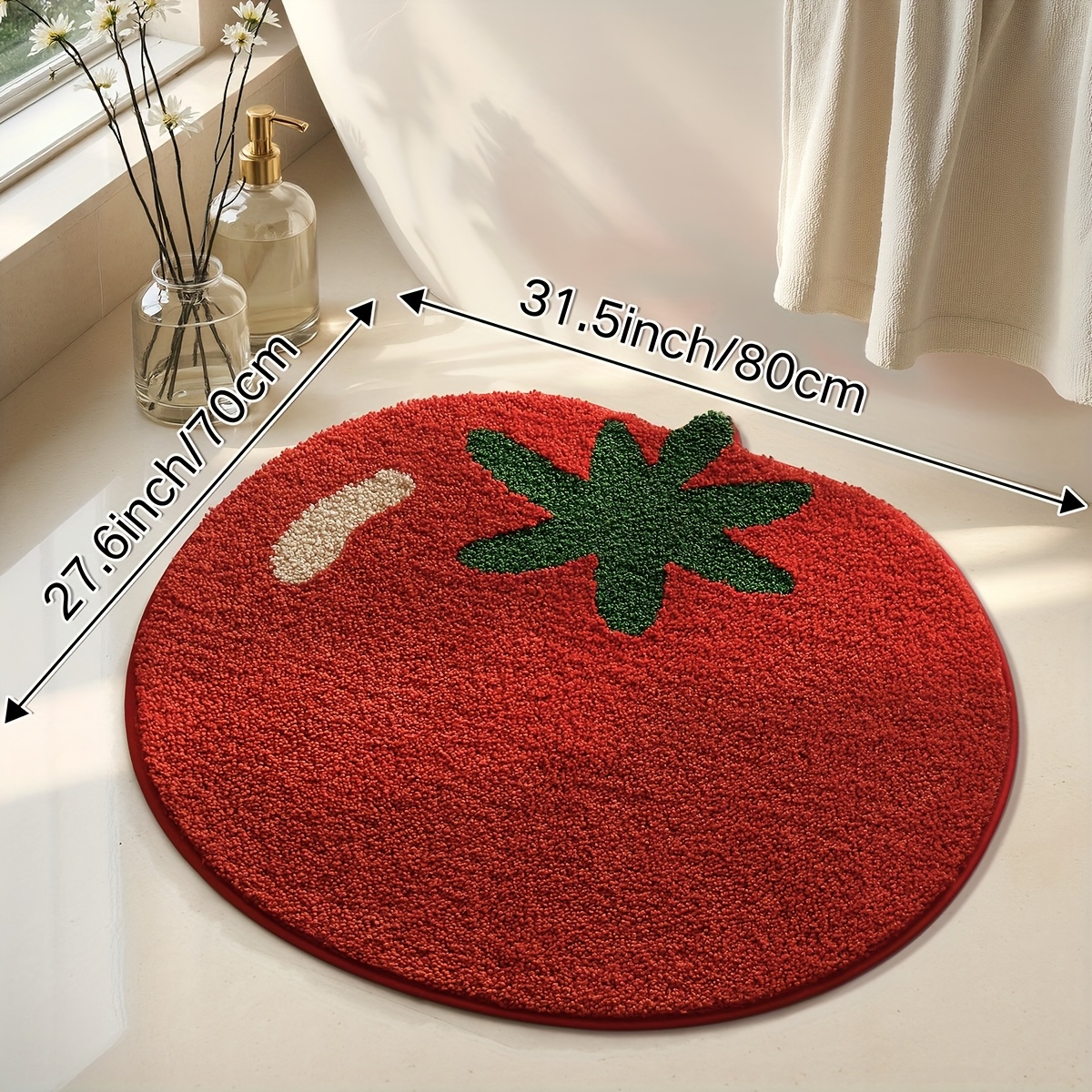 TEMU 1pc Fluffy Bath Rug Bathroom Mat, Thick Bath Mat, Tomato Absorbent Premium Bathroom Rug, Non-slip Comfortable Bathroom Mat For Bathroom Floor,