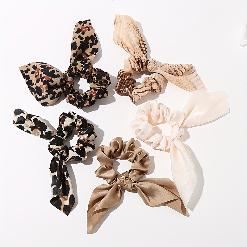 Image of 5pcs Simulated Satin Bow Knot Ribbon Hair Ties Hair Accessories, Thanksgiving Christmas Gift For
