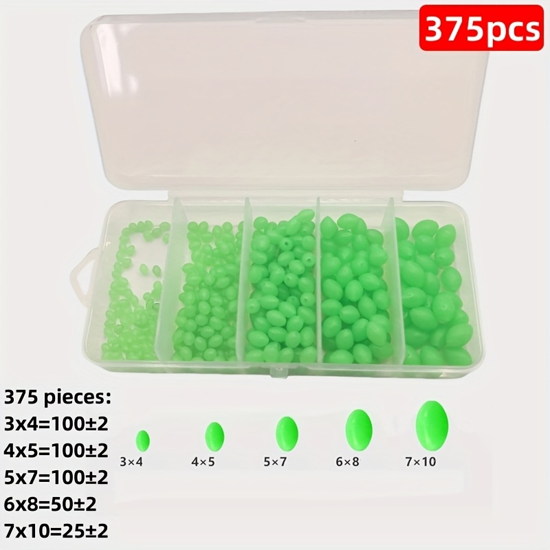 TEMU Luminous Green Oval Soft Plastic Fishing Beads - Premium Anti-collision Fishing Gear Accessories - 100/375pcs High-quality Lure Baits For