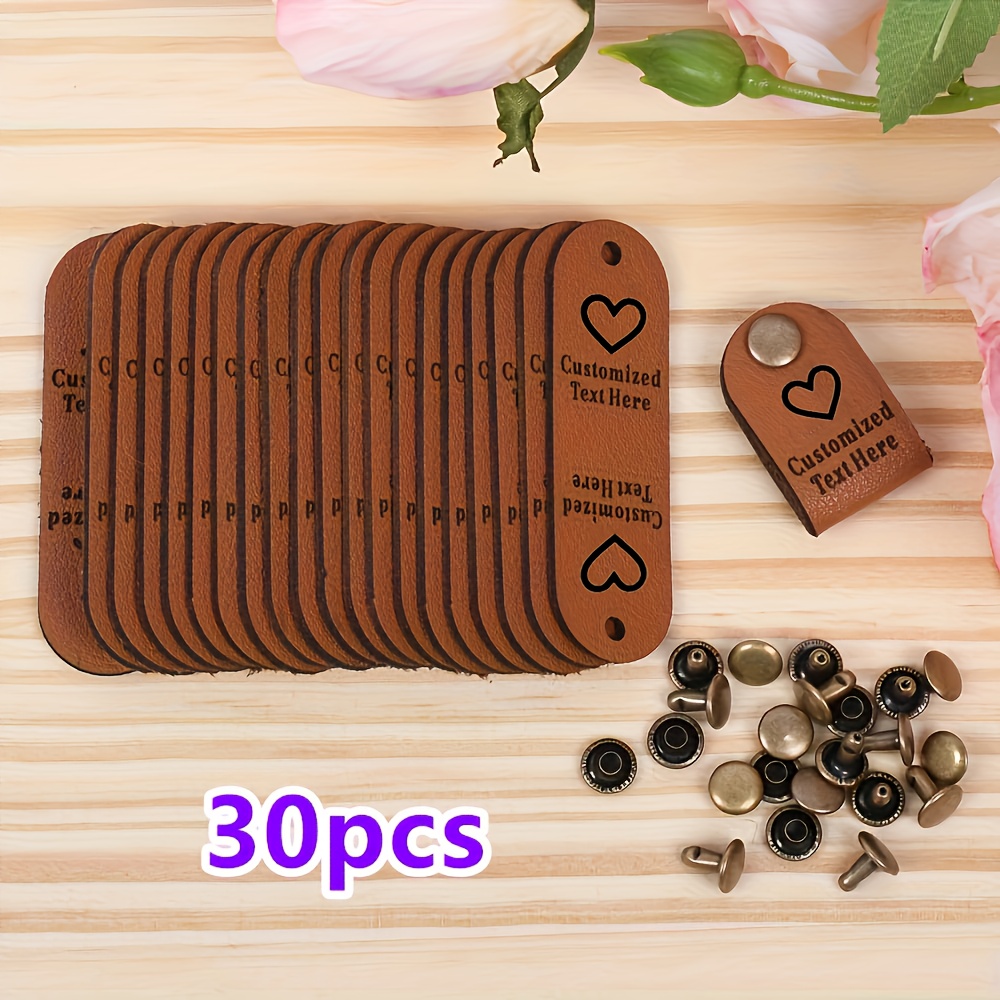 TEMU Personalized Artificial Leather Tags Suitable For Handicraft Sellers - Custom Handmade Stickers With Metal Eyelet Screw Fixing, Rustic Round-