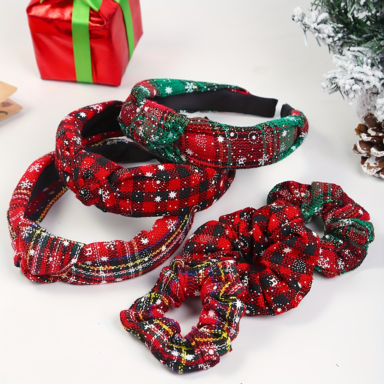 

2- Set, Christmas Accessories, Double Scrunchies & Headbands, , For Women, Seasonal