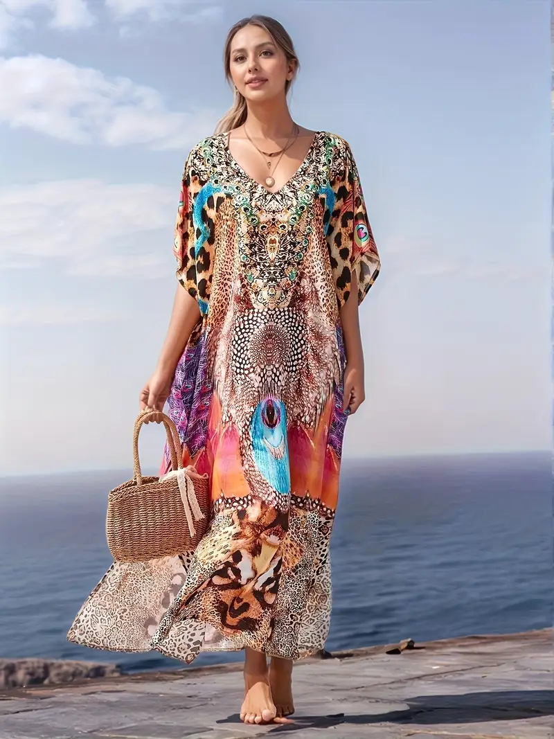 long dress womens bohemian print v neck beach cover batwing - Temu Mauritius long dress womens bohemian print v neck beach cover batwing - Temu Mauritius
