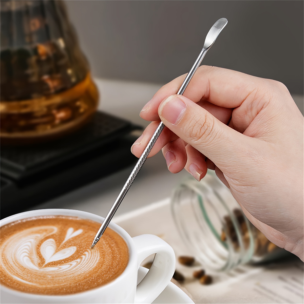 

1pc Premium 304 Stainless Steel Barista Pen - Cappuccino, Latte & Espresso Decorating - Food- Kitchen Tool With Heart & Tips, Kitchen Gadget | | Material