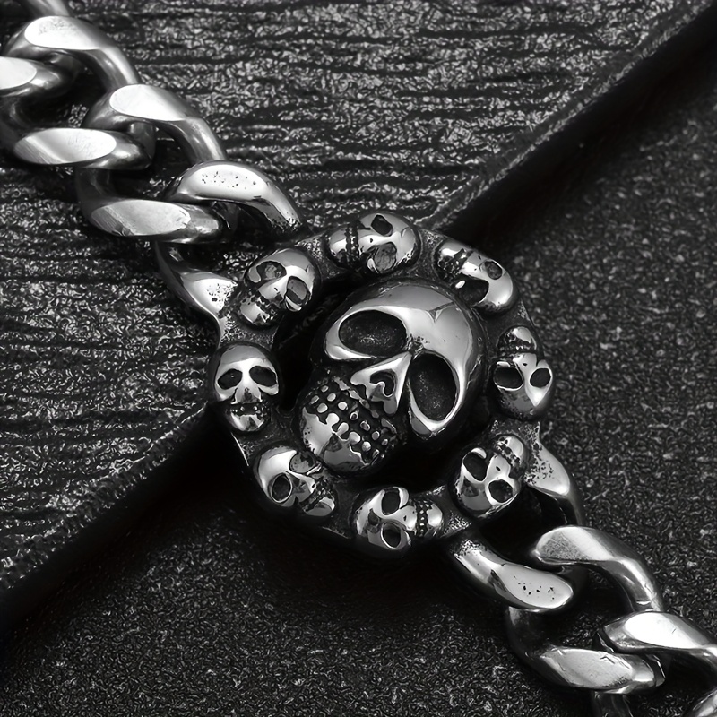 Vintage Stainless Steel Skull Cluster Bracelet