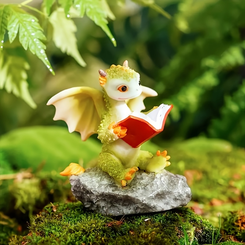 Image of 1pc Fantasy Cute Dragon Reading Resin Figurine, Decorate Corner, -border Good, Life, Space Theme, Made Of Resin, For Room Types, Indoor And Outdoor Use, National Day And De Mayo