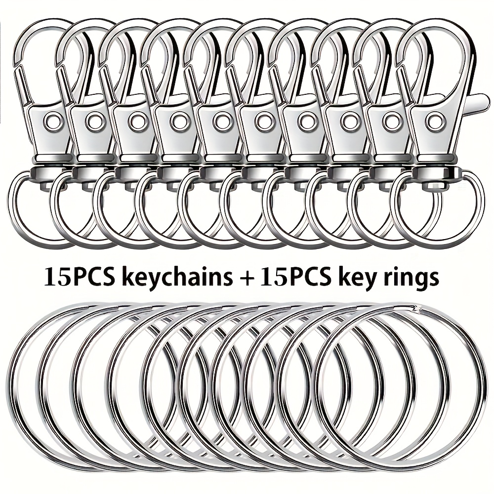 Image of 15 Sets (including 15pcs Hooks And 15pcs Key Rings) Metal Clasps With Key Rings, Key Chain Additions, Key Ring Making Kit, For Craft Valentine's Day Gift