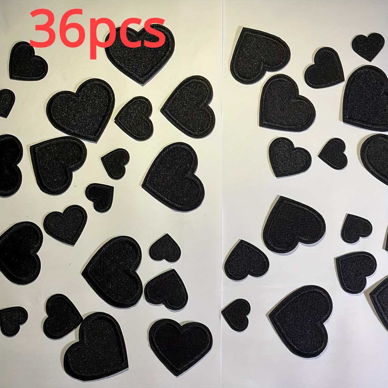 Image of 12/24/36pcs Black Heart Iron-on Patches Embroidered Applique Decorative Patches For Valentine's Day Decorations