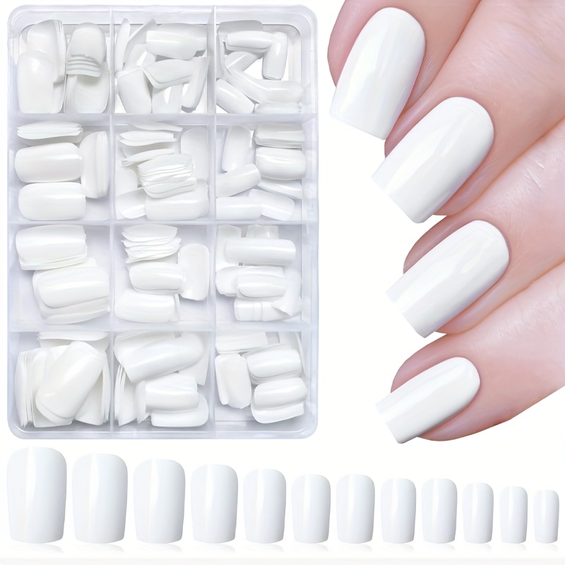Image of 240pcs White Press On Nails Medium Square Fake Nails Press Ons Square Nail Tips Gel False Nails Colored Artificial Fingernails Detachable For Women Manicure Decor