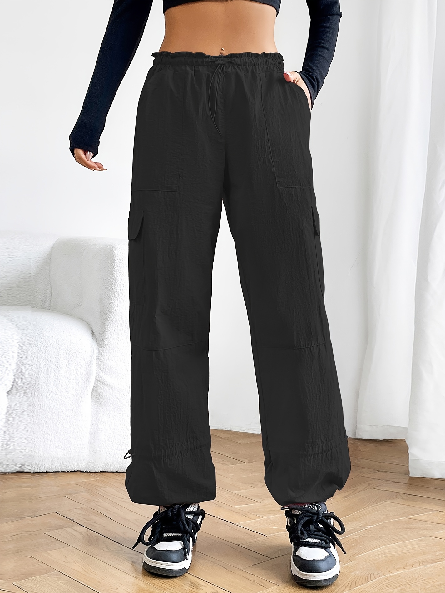 Women's Lightweight Cargo Pants - Y2K Parachute Pants With Multiple Pockets For Hiking & Streetwear