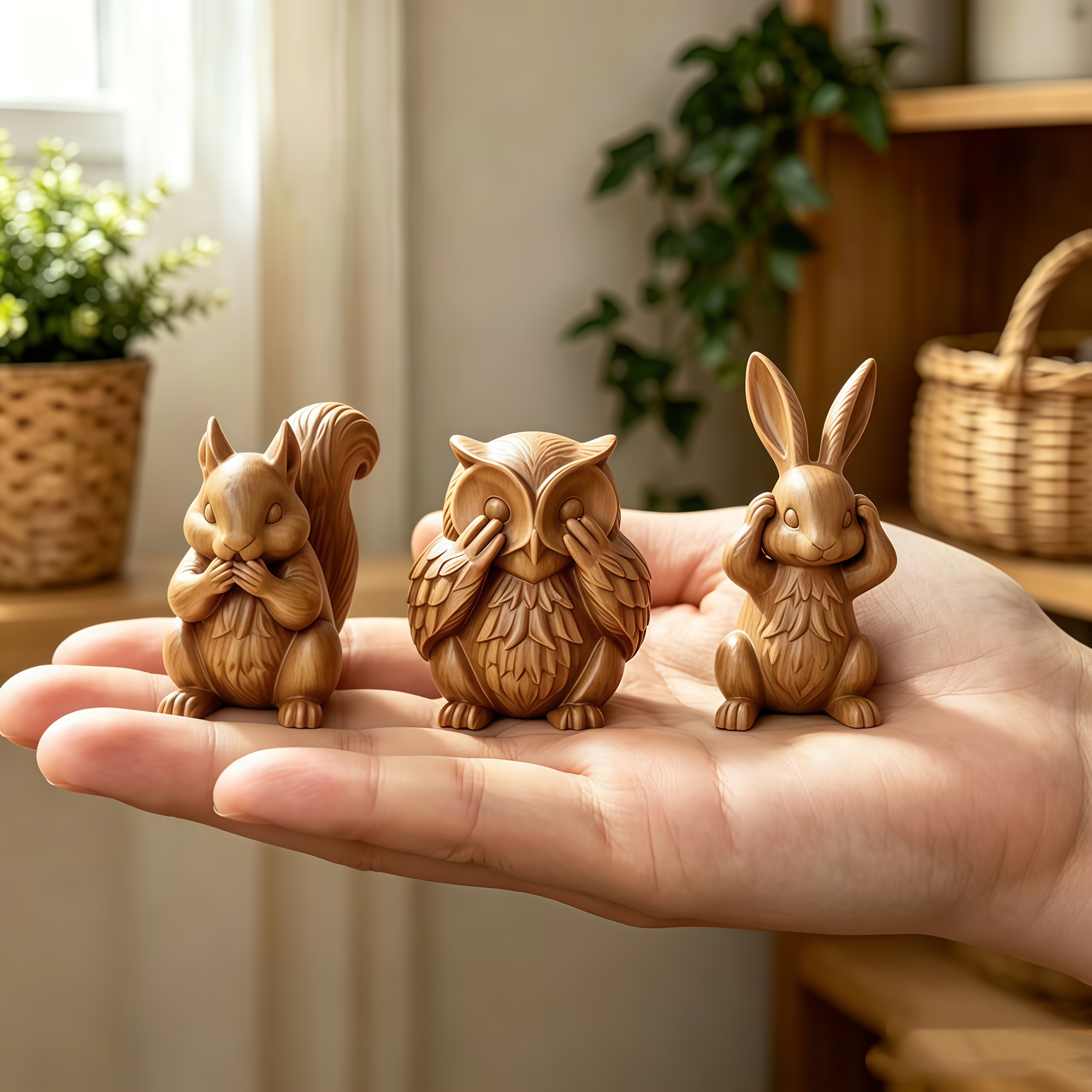 TEMU 3pcs Three-no-animals Ornament Set (don't Listen Rabbit, Don' Owl, Don't Talk Squirrel) Suitable For Bedroom And Study Desk, Bookshelf, Office