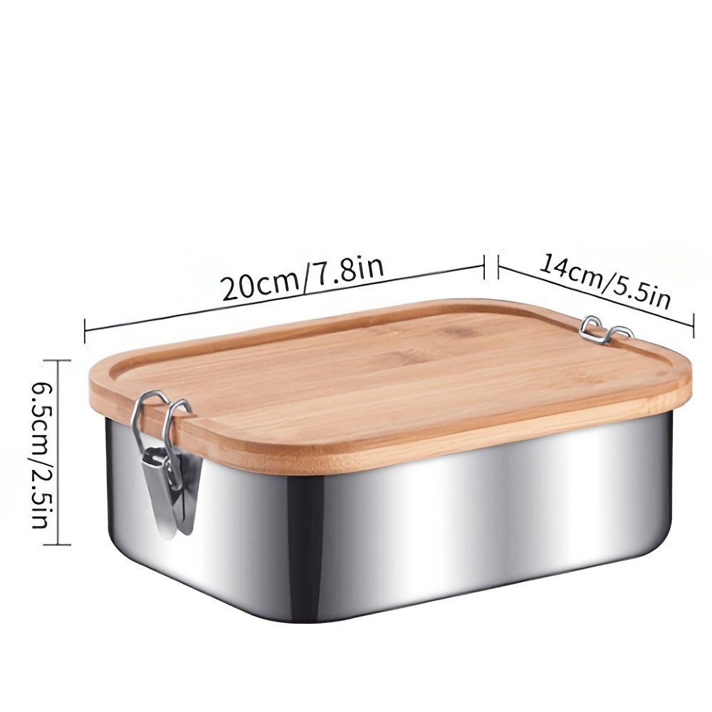 TEMU Bento Box in Acciaio Inossidabile 304 con in Bamb羅 e Fibbia , Portapranzo, per Ufficio, Scuola, Picnic, Viaggi, Lavoro e Uso , Contenitore per