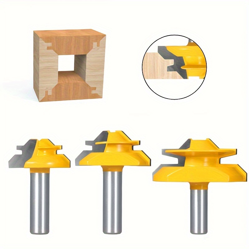 

3-piece 45-degree Router Bit Set - 1/2-inch Shank Woodworking Tools For Dovetail, Finger Joint, And Panel