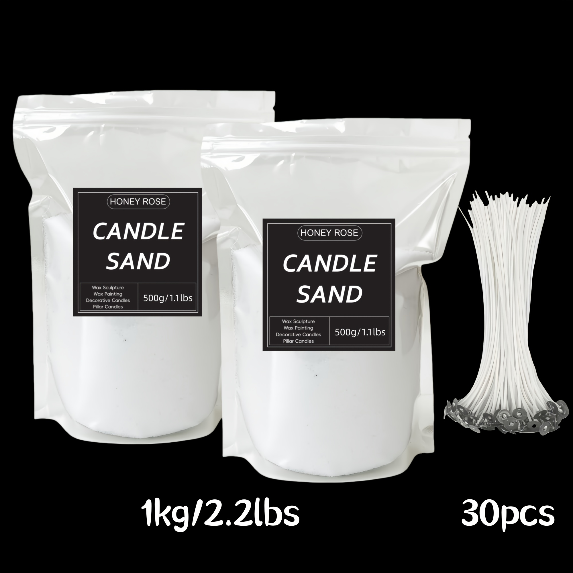 Image of 1.1lbs/2.2lbs Pearl Wax Kit, Sand Wax, Reusable Candle Sand Wax With 30 Wicks, Pearl Wax Filling Making Kit, Diy Candle Making Kit