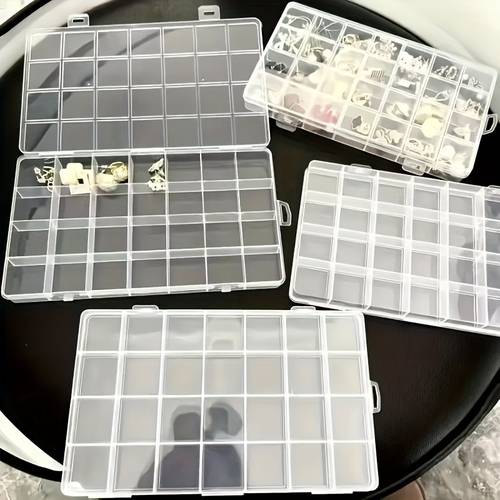 24 compartment clear plastic storage box with lid durable multi grid organizer for jewelry hardware parts craft supplies desktop rectangular container contemporary style jewelry organizer storage contemporary design secure clasp closure supplies jewelry boxes