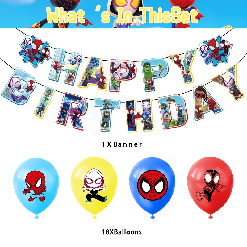 

36pcs Marvel Spider-man Birthday Party Supplies Set, Officially Licensed Pvc Balloons And Banner, Cartoon Theme Decoration Kit For Halloween, Thanksgiving, Christmas Eve