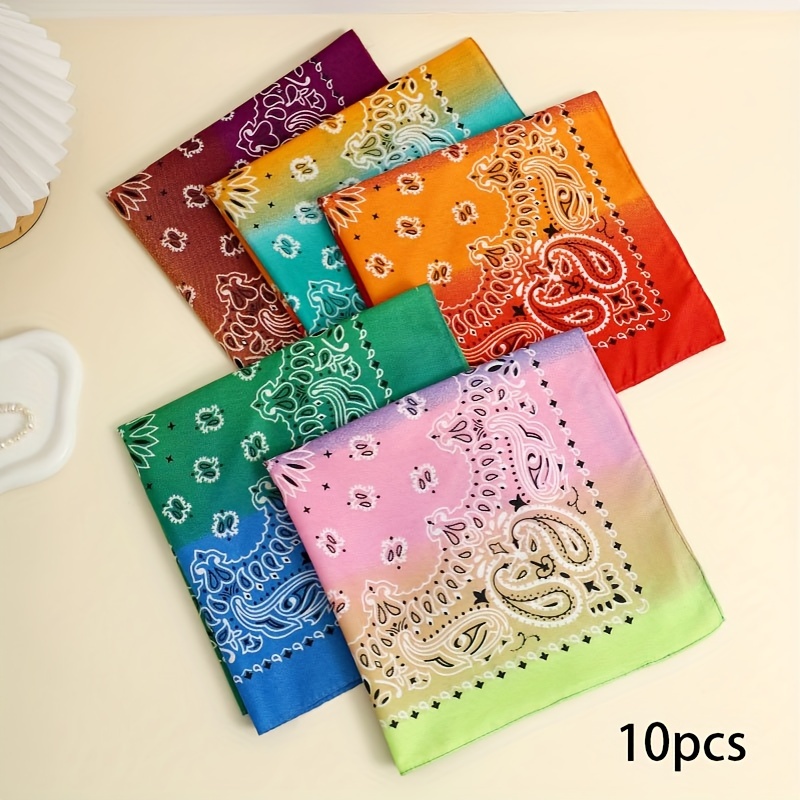 TEMU 5-strip Pack/10-strip Pack 20.9-inch Printed Square Bandanas, Hip-hop Style Tie-dye Flower Headscarf, Multi-functional Men And Women Same Style