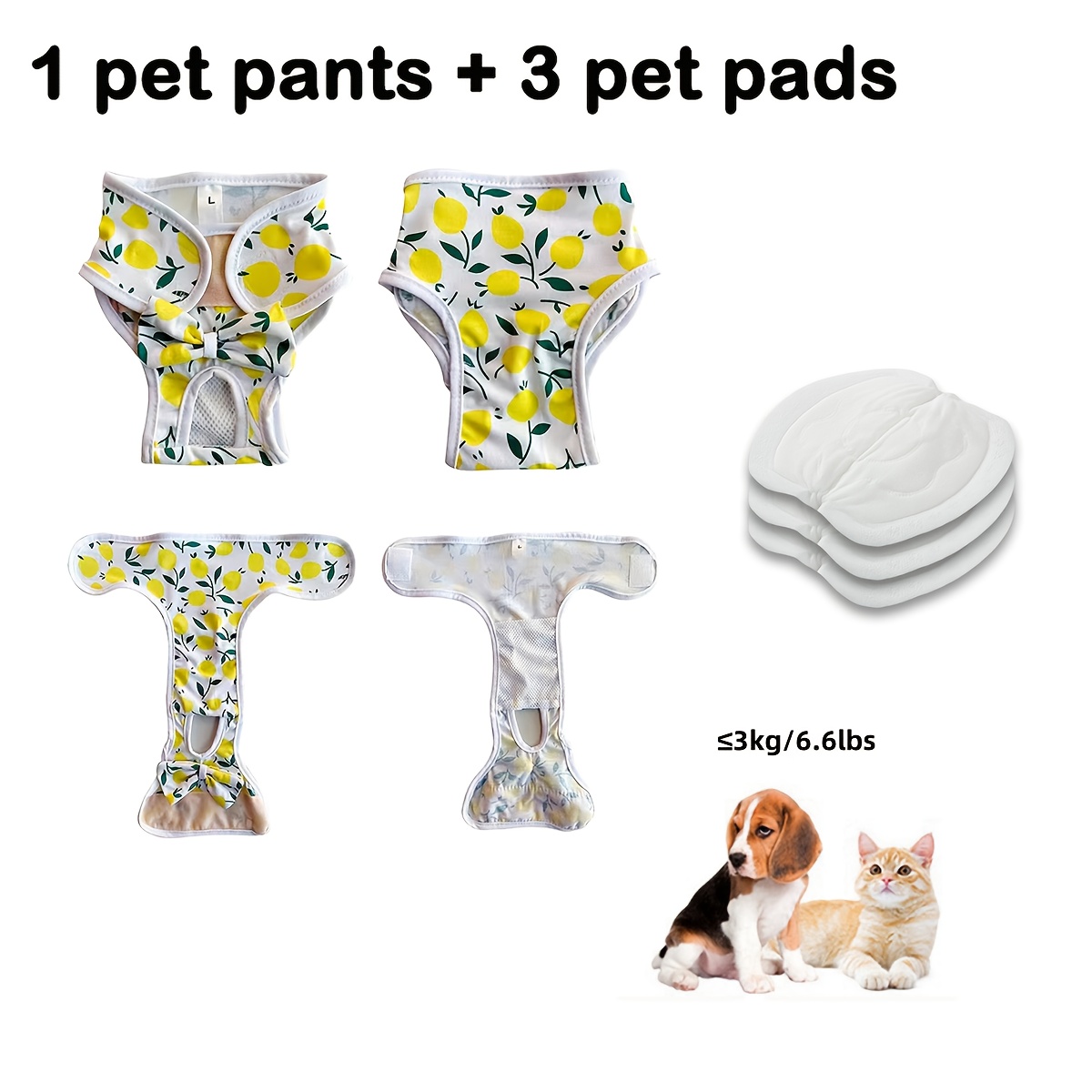 TEMU 4pcs Pet Menstrual Pants Set, Reusable Dog Diapers With 3 Pads, Adjustable Waistband, Washable Polyester Dog Underwear, Reusable Pet Period