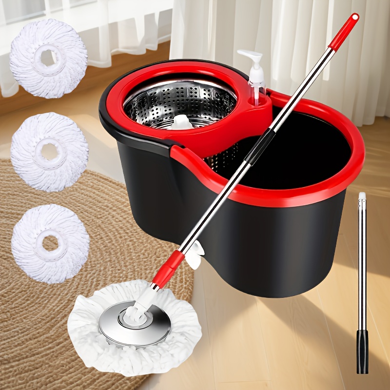 TEMU Kit per la Pulizia del Pavimento a 360簞 con in Acciaio Inossidabile e Secchio, Secchio per da Bagno di Ricambio in Microfibra e Regolabile da 61