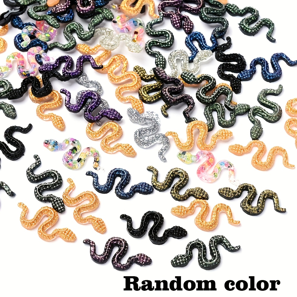 Image of 50pcs 17x8mm Ab Color Snake Shape Nail Art Stickers, 3d Charms Embossed Nail Decals, Holographic For Nail Art Design, Nail Art Decorations Supplies (random)