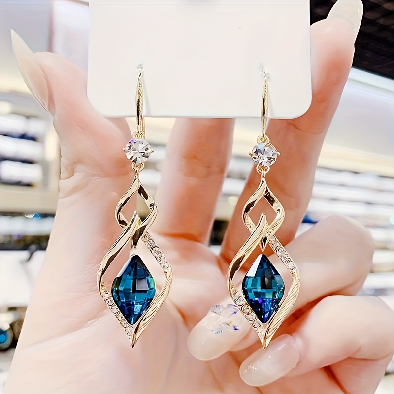 

Elegant Crystal Dangle Earrings - Silvery Plated, Alloy With Synthetic Stones, & Gifting, Birthstone