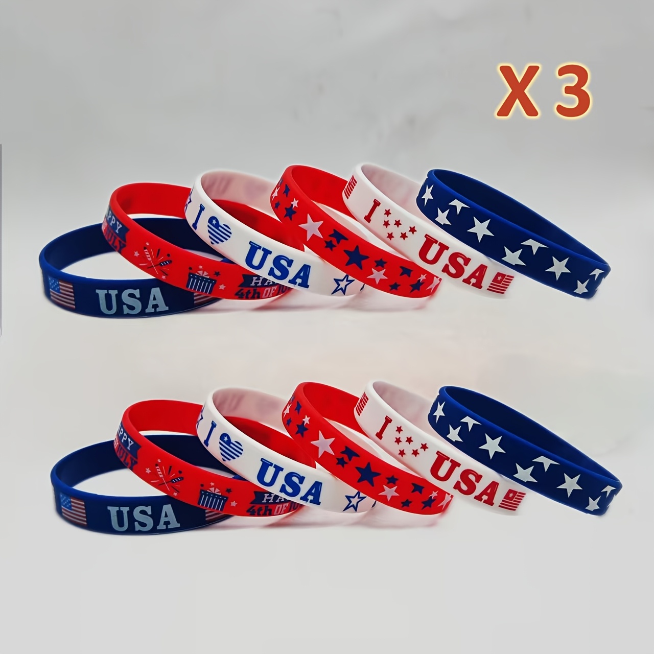 12pc American Independence Day Commemorative Silicone Bracelet Set