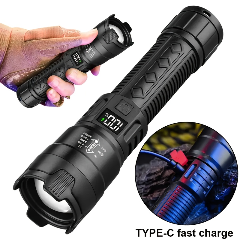 High-Capacity Rechargeable LED Flashlight with Tactical Zoom, Featuring a 1200Mah Built-In Battery, Ideal for Outdoor Emergencies, Fishing, And Camping.