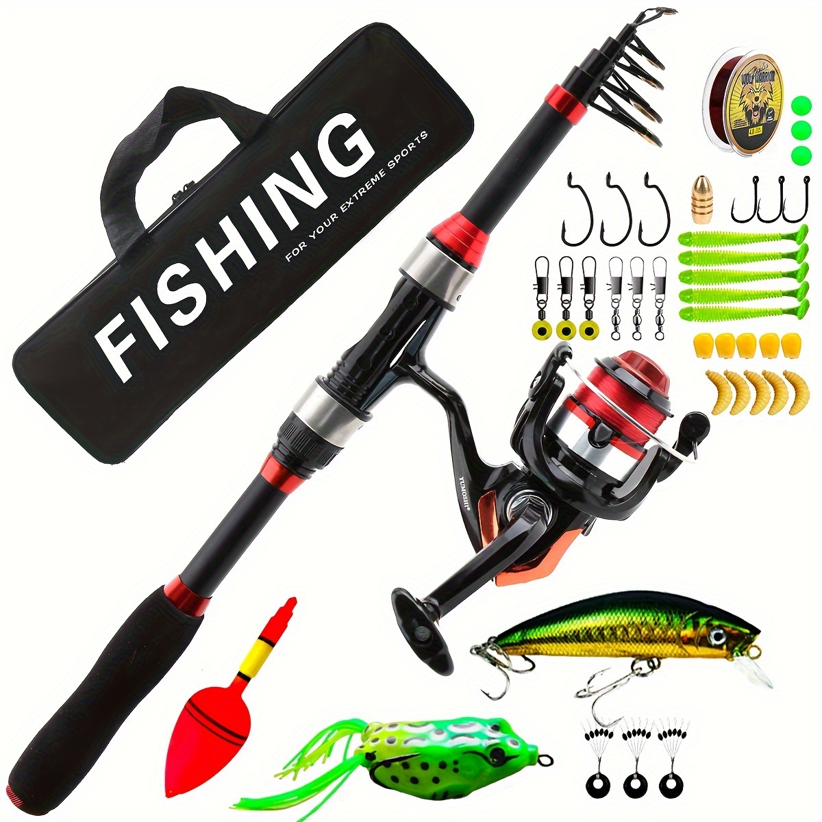 70.87inch Telescopic Fishing Rod And Reel Combo, Portable Ultralight Rod  With 4.8:1 Gear Ratio Fishing Reel, Lures, Hooks And Line For Beginners