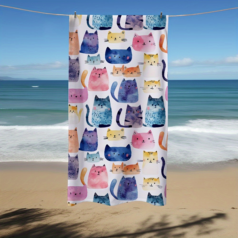 

1pc Lovely Cats Cartoon Pattern Beach Towel, Towel,