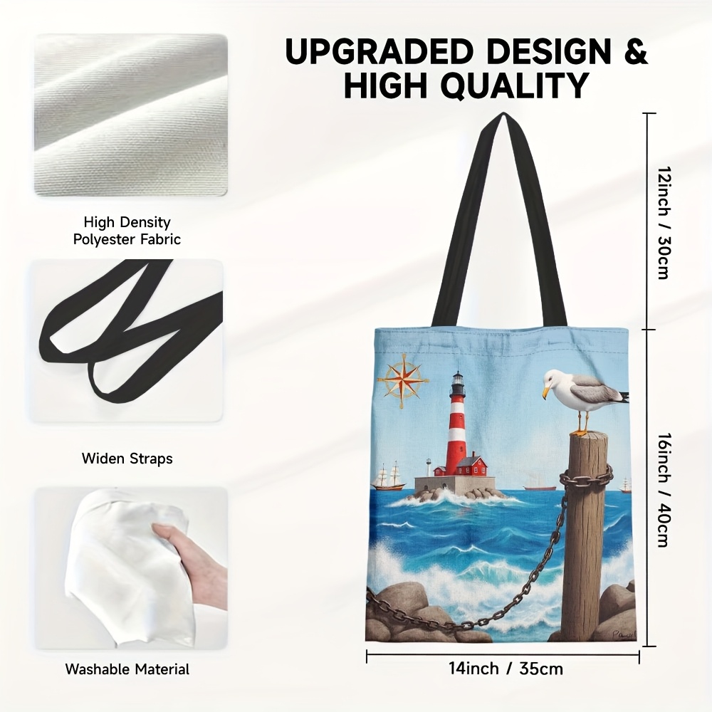 E-shop ., Meeresinspirierte Tragetasche, geräumiges Polyester-Design mit Kompass, & Anker, für Einkäufe & den alltäglichen Freizeitgebrauch