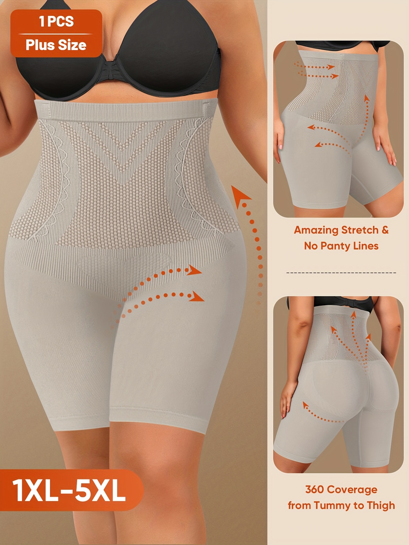 1-Pack MIOTAN Women's Plus Size High-Waisted Seamless Tummy Control Butt-Lifting Briefs - 11XL-5XL, Breathable Mesh Panels, Tummy Control & Body Contouring, Plus Size Shapewear Shorts Underwear, Tummy Control Shapewear, Body Contouring Underwear, Fourway Stretch Fabric, Comfortable Fit, Durable Elastic Material