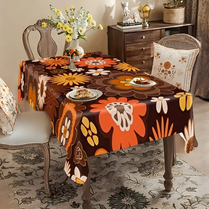 1 stück vintage blumen tischdecke lebendiger orange gelb