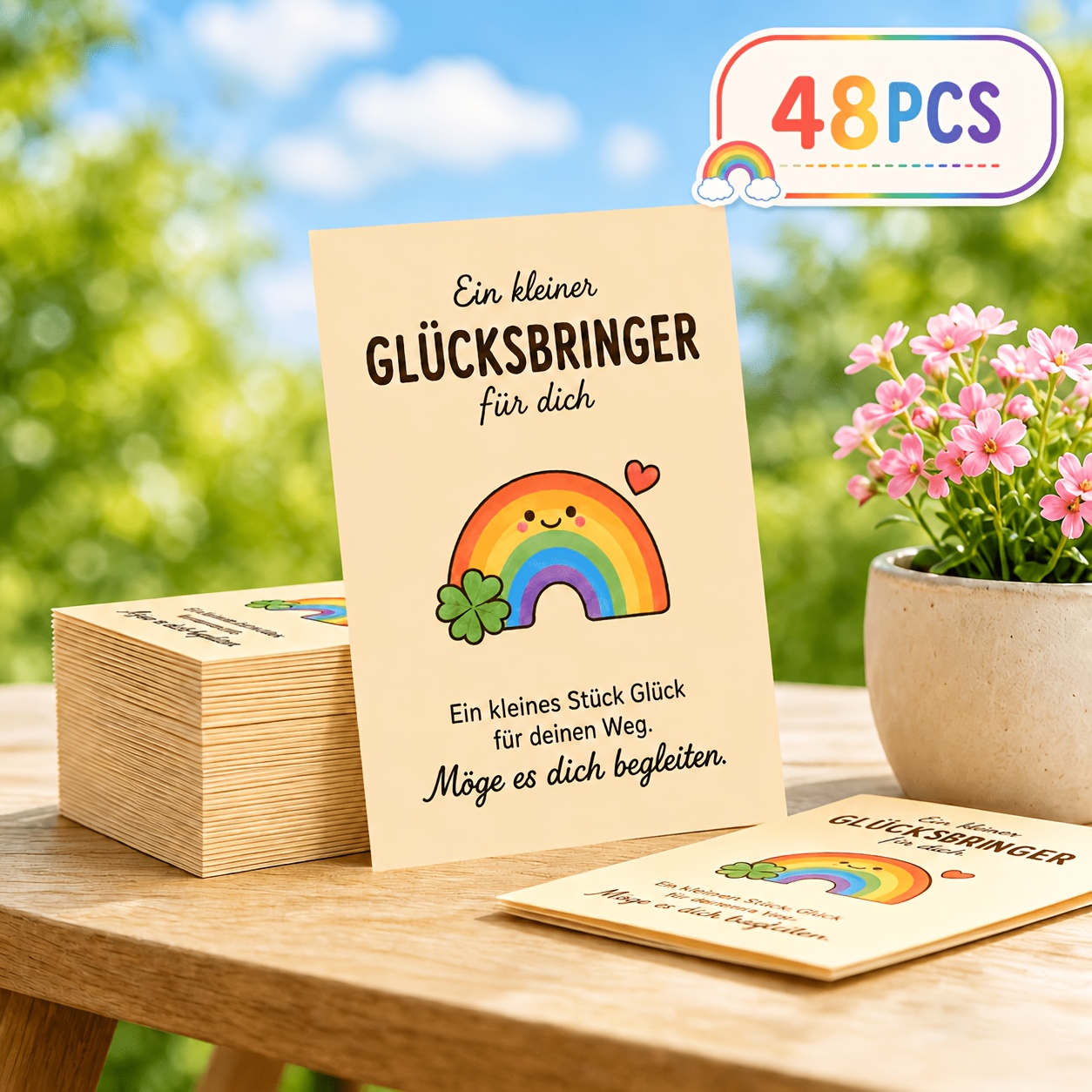 Image of Clover Rainbow Good Luck , Pocket Card, Friend Encouragement Message Card, Colleague , Student Exam Encouragement Card, Graduation Opening Card, Good Luck Card, Flower Bouquet Decorative Card