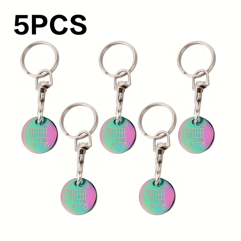 Image of 5pcs Set Stainless Steel Token Keychain Supermarket Shopping Cart Laser Logo Metal Shopping Coin Keychain