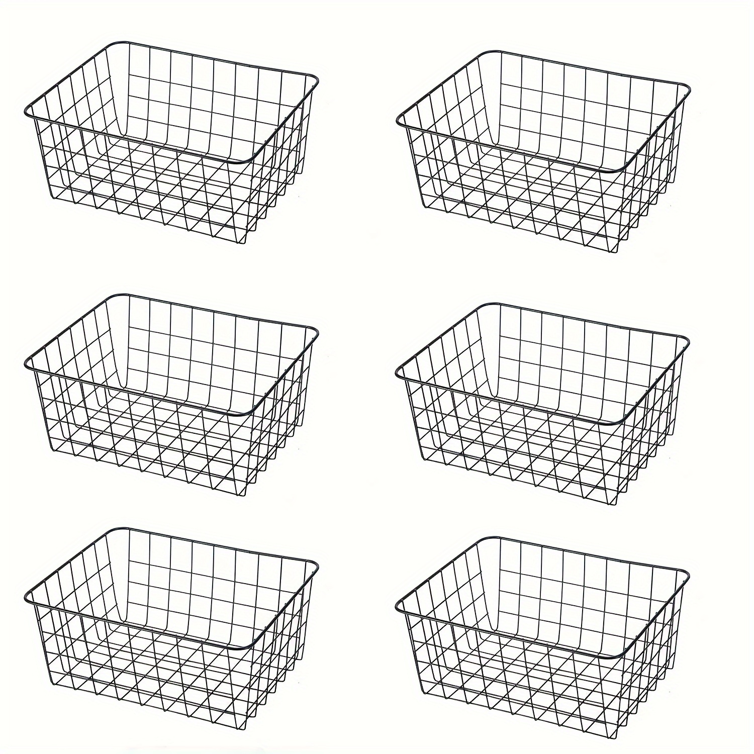 

6pcs Extra Large Wire Storage Baskets With Labels - Versatile Metal Organizer For Kitchen, Pantry, Laundry, Garage & Bathroom Countertops - Black