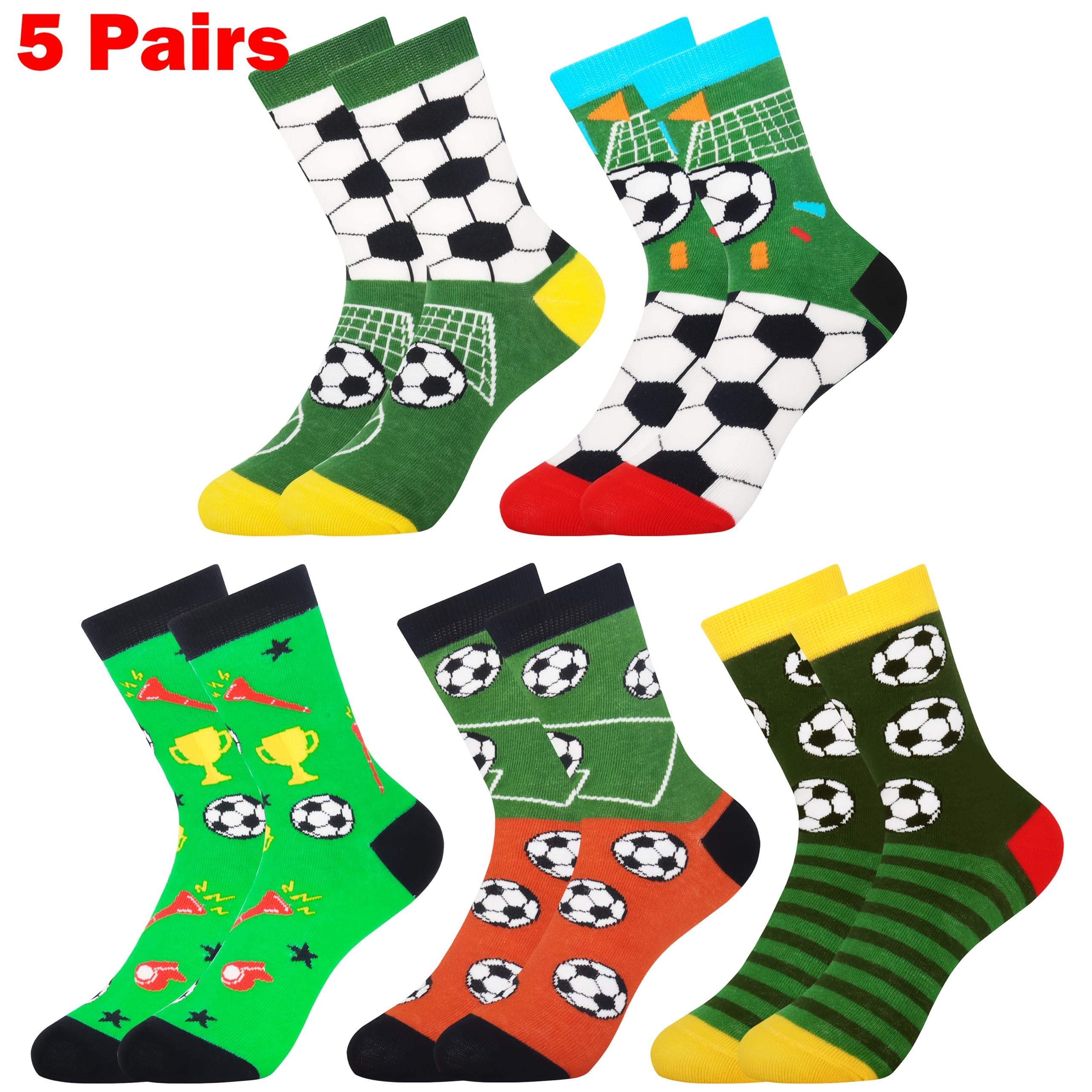 Image of 5 Pairs Of Trendy Football Socks, Perfect For Football Matches. Socks Are Crazy, , And Fun, Making Them A Great Gift For Day, For Girls Or Boys. Are A For Football Enthusiasts