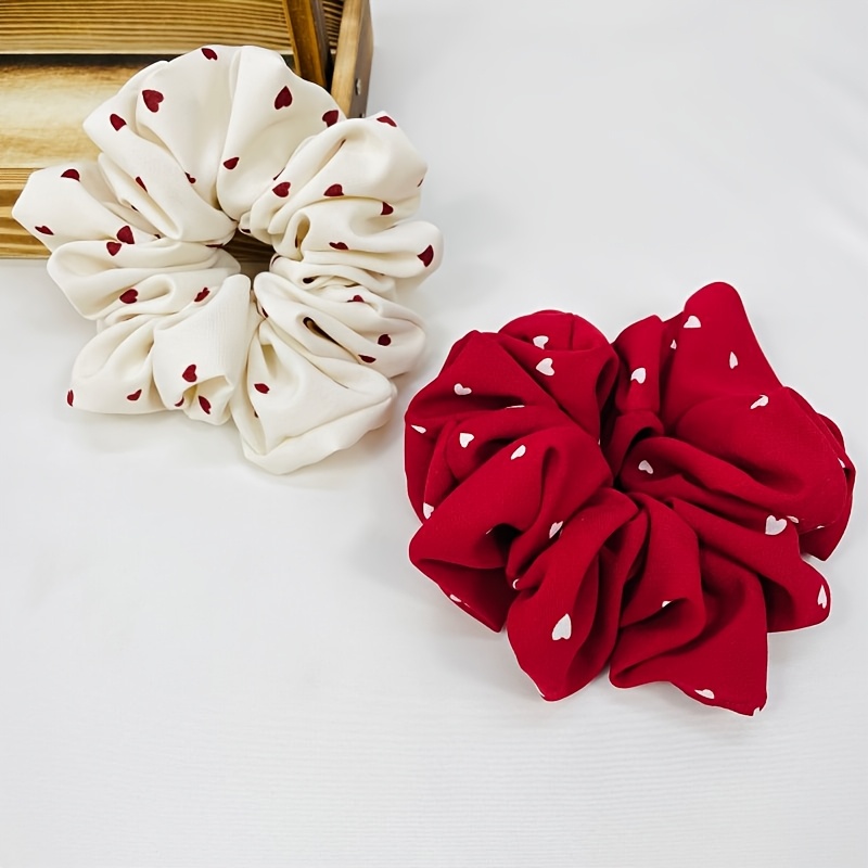 

1pc Elegant Oversized Hair Scrunchies Heart Pattern - Soft Fabric, Cute & Stylish Ponytail Holders For Women And Girls, Valentine's Day