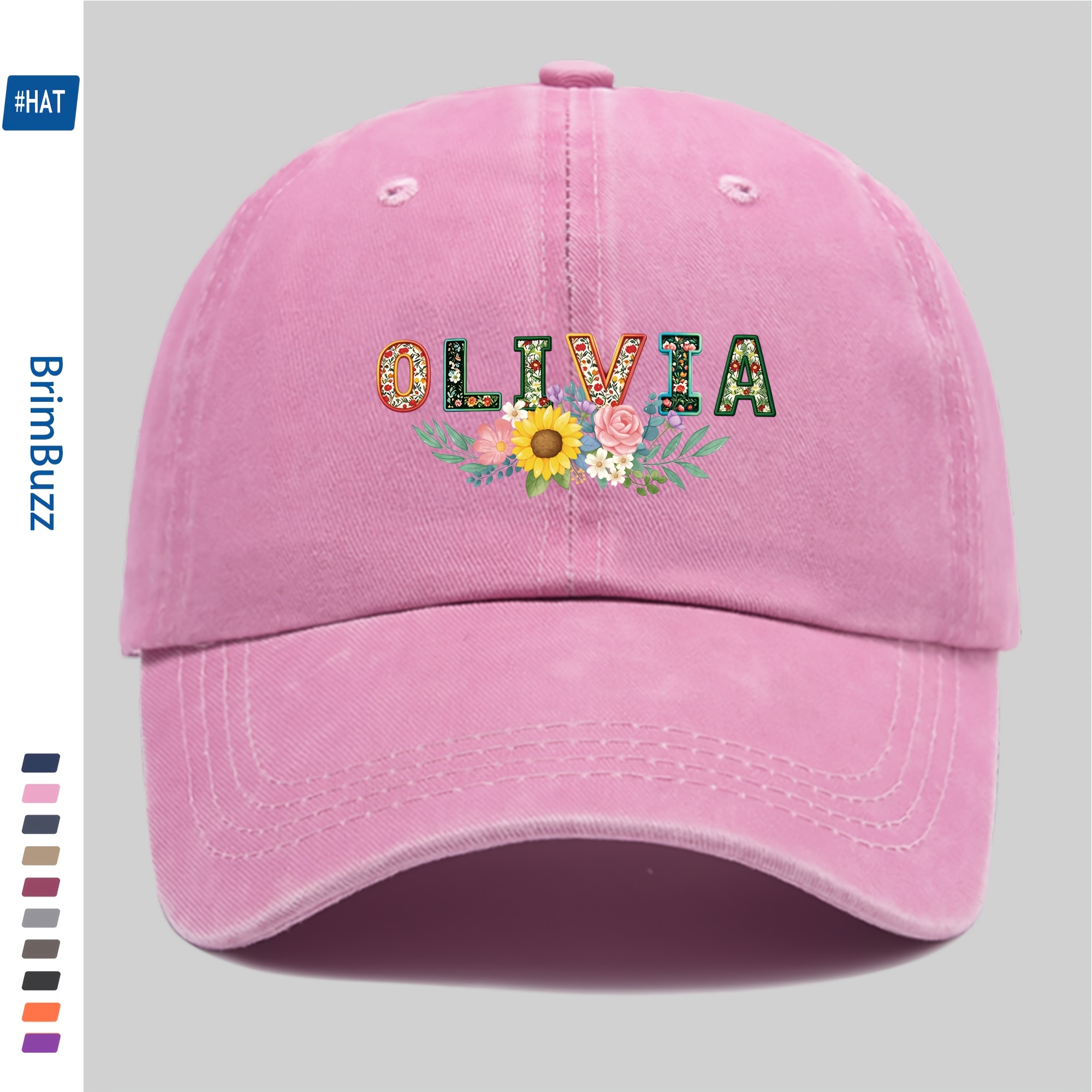 TEMU 1pc Custom Floral Name Printed Baseball Cap, Add Your Text Sun Hat, Papa Cap, Comfortable Lightweight Washable Vintage Hat, Vintage Accessory,