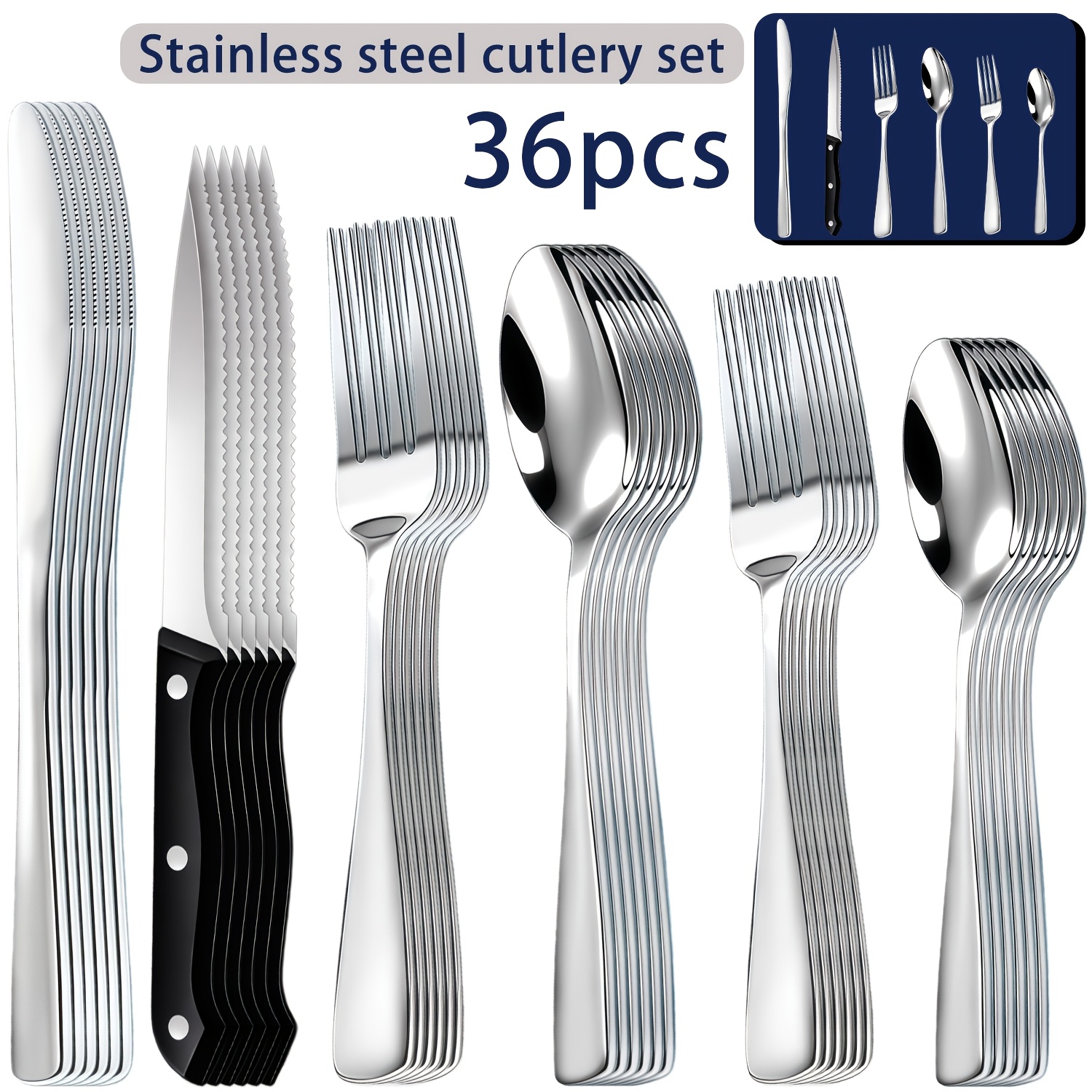 TEMU 36/72pcs High-quality Stainless Steel Cutlery Set, Exquisite Stainless Steel Cutlery, Suitable For Kitchen, Home, Weddings, Parties, Christmas,