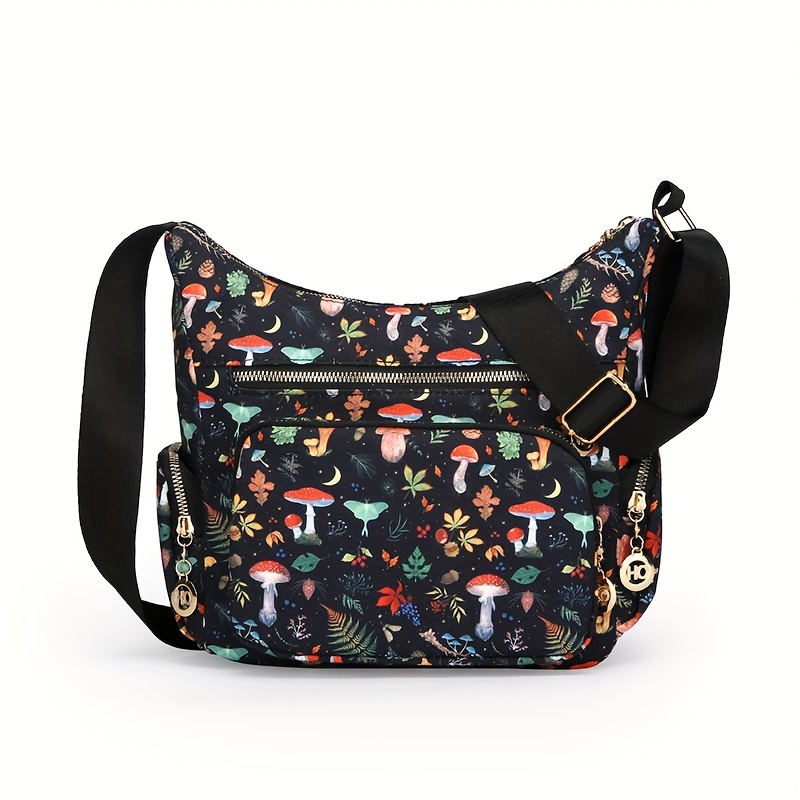 chic floral print nylon crossbody bag adjustable strap multi