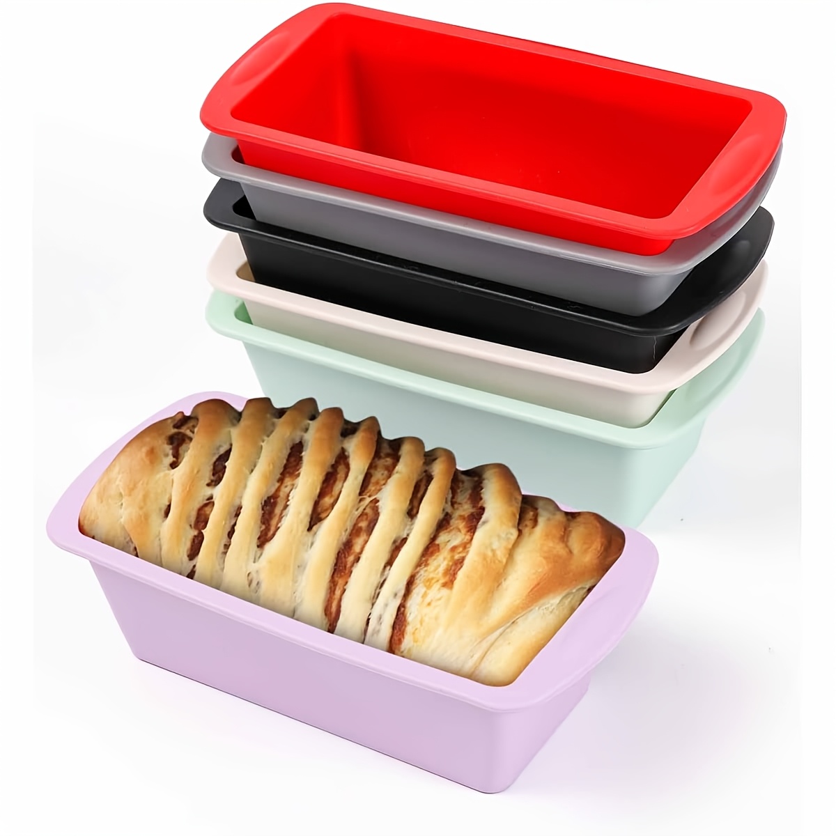 Image of Pack Of 6 Silicone Bread Baking Moulds, Bread Baking Moulds, Loaf Moulds Silicone For Cakes And Breads, Coating Quick Release Bread Baking Moulds For Oven, Fryer