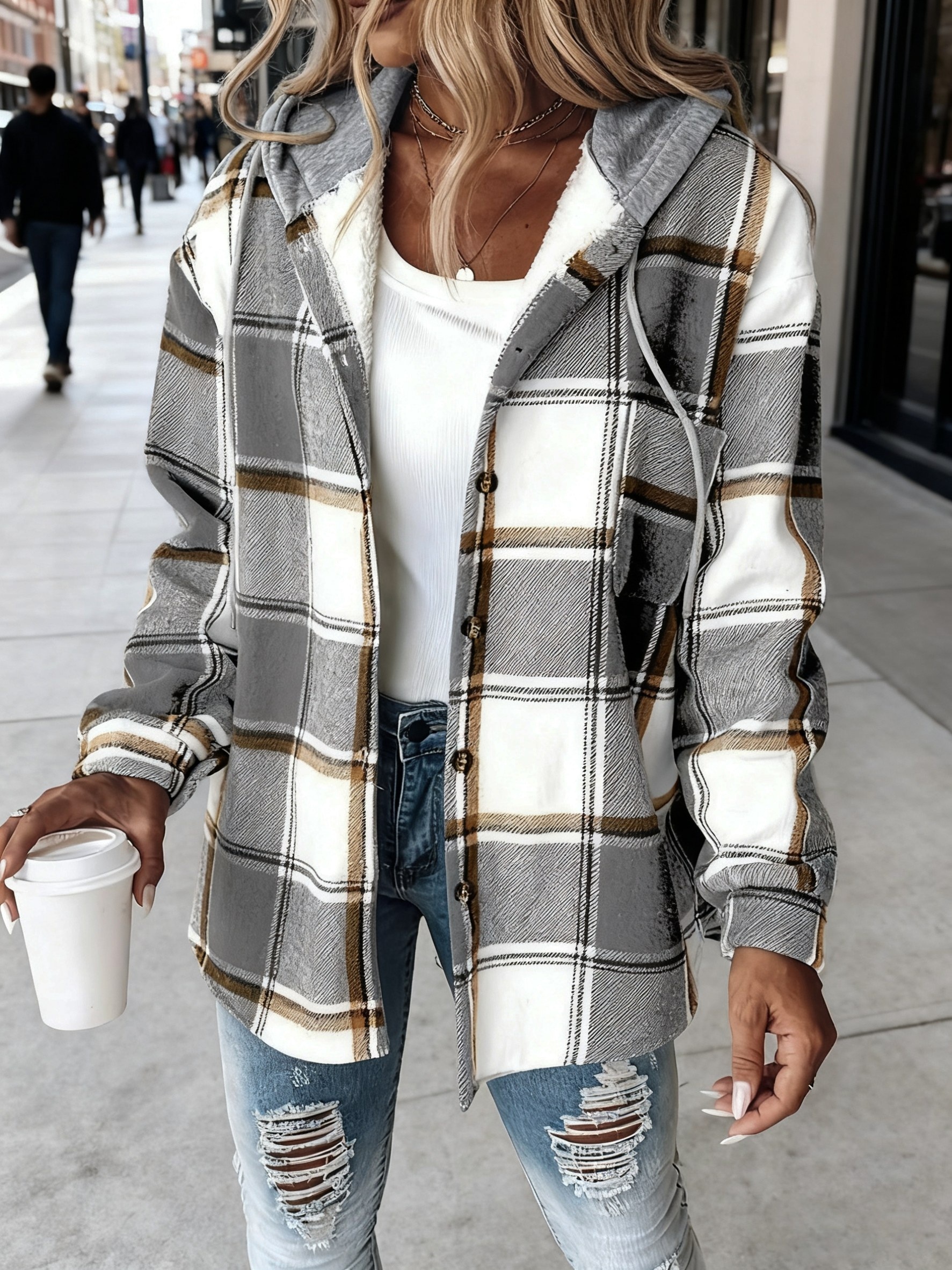 Women's Plaid Hooded Jacket