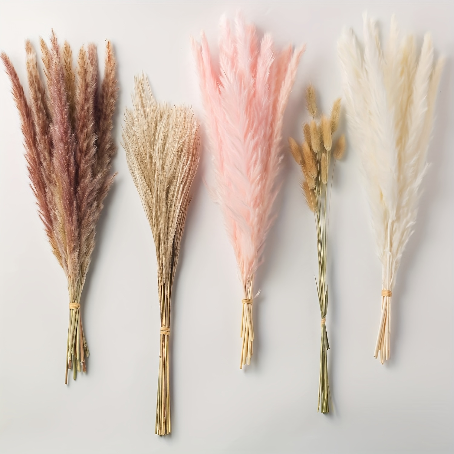 110pcs Dried Pampas Grass Bouquet, Boho Table Decor, Bunny Tails Dried Flowers, Brown Pompas, White Pampas Grass For Wedding, Home, Rustic Party, Baby Shower Decorations