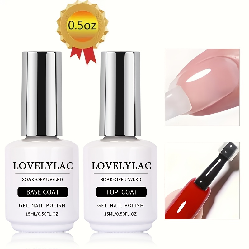 TEMU Transparent Nail Polish Top And Bottom Coat Set Removable No-wash Sealer, 2pcs 15ml Clear Gloss, Suitable For Curing Gel Nail Paint