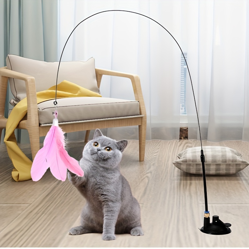 Cat Toy Cat Teasing Stick With Bell Long Rod Suction Cup - Temu